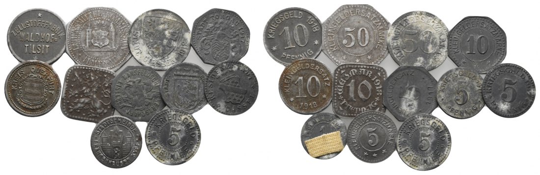  Notgeld diverser Städte, 11 Kleinmünzen   