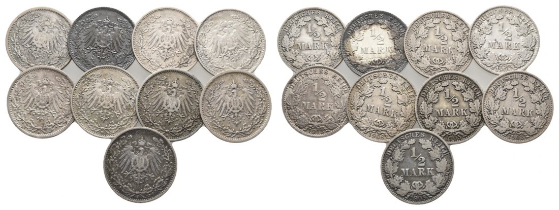  Kaiserreich, 9 Kleinmünzen   