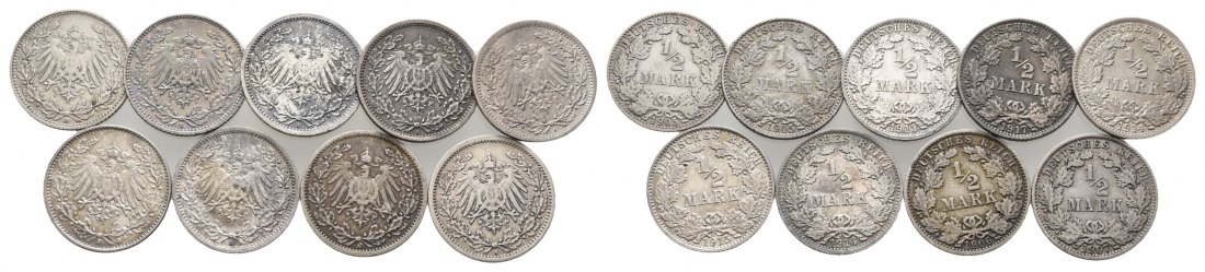  Kaiserreich, 9 Kleinmünzen   