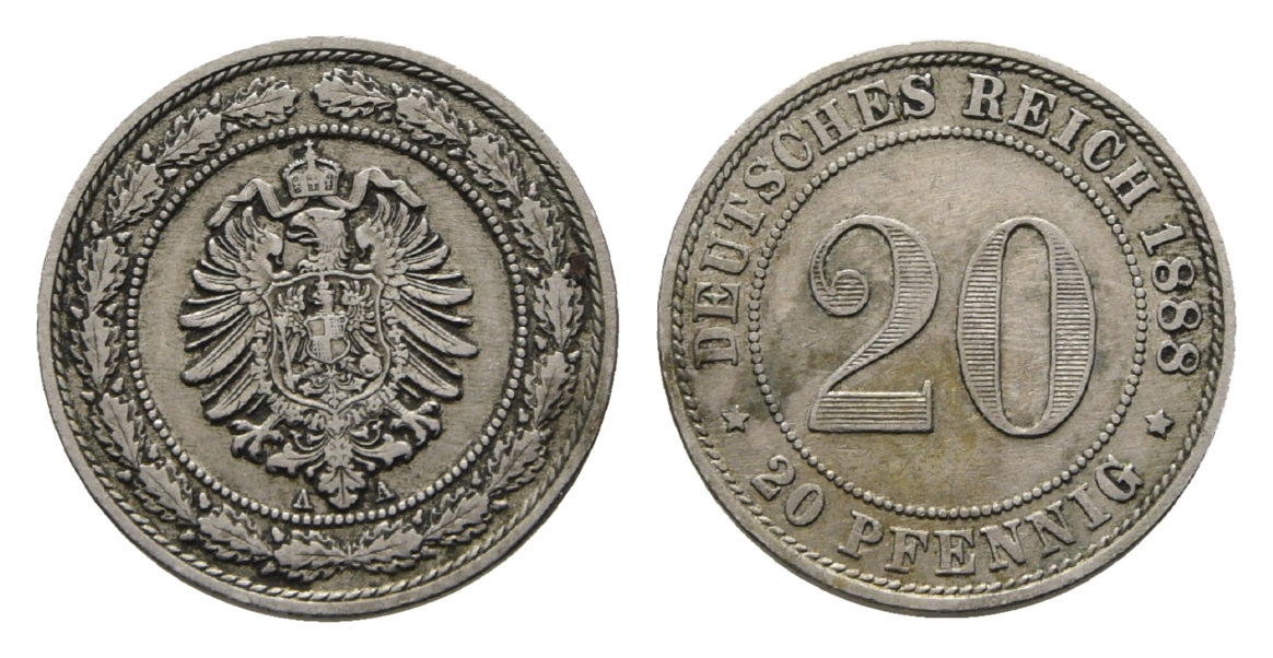  Deutsches Reich, Kaiserreich, 20 Pfennig 1888   