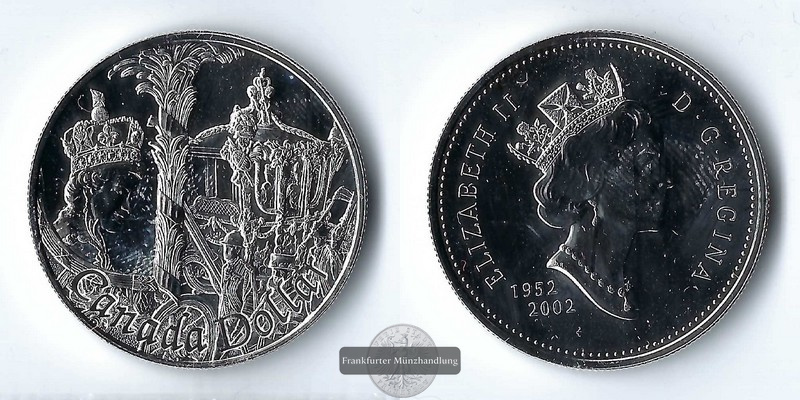  Kanada 1 Dollar 2002 Goldenes Regierungsjubiläum Queen Elizabeth  FM-Frankfurt   Feinsilber: 23,28g   