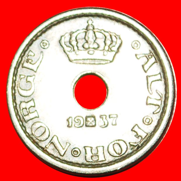  • ROSEN (1924-1951): NORWEGEN ★ 10 OERE 1937 Haakon VII. (1905-1957)! OHNE VORBEHALT!   