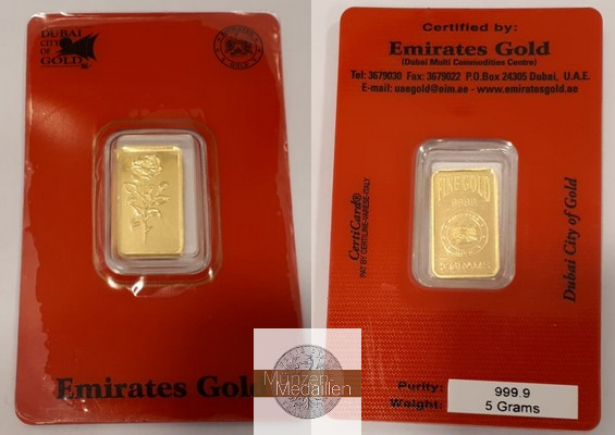 Emirates Gold & Züricher Kantonalbank MM-Frankfurt Feingold: 75g 15x 5g Goldbarren  