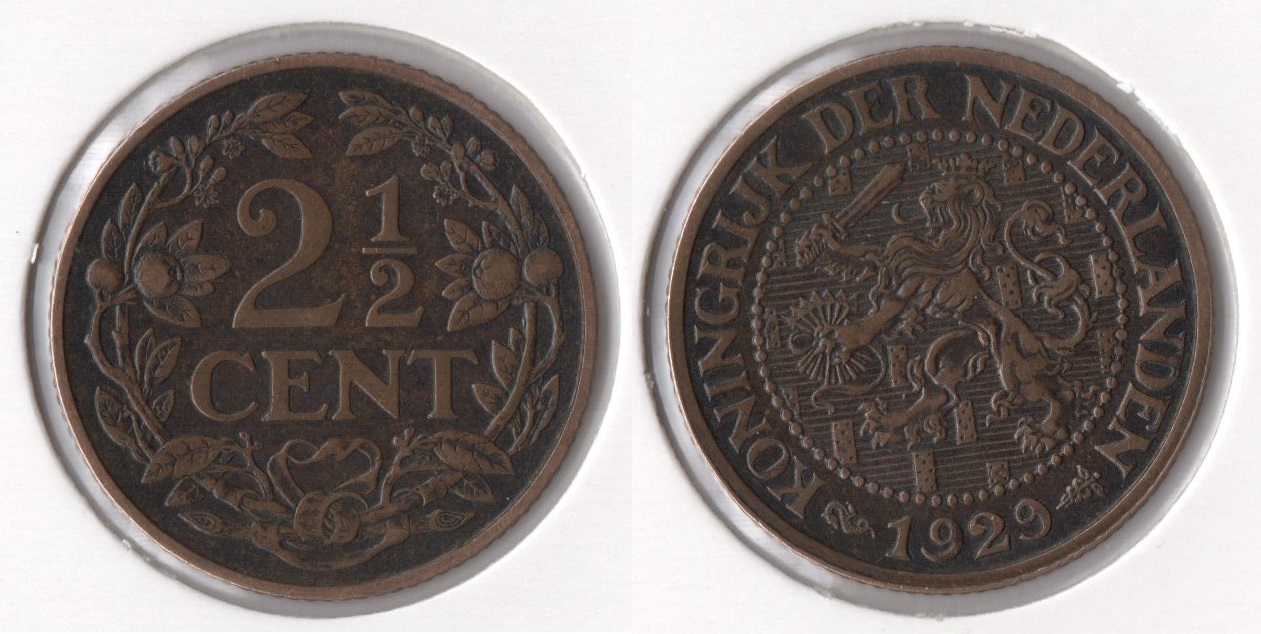  Niederlande 2 1/2  Cent 1929 <i>Wilhelmina (1890-1948)</i> ss-vz   