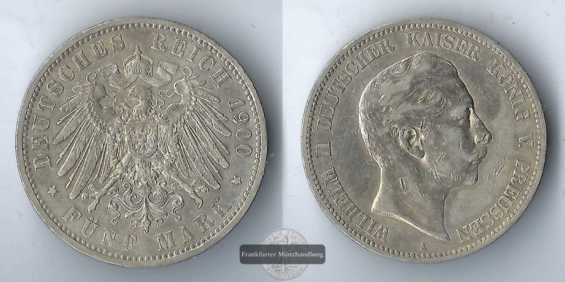  Preussen Kaiserreich  5 Mark  1900 A  Wilhelm II. 1888-1918  FM-Frankfurt Feinsilber: 25g   