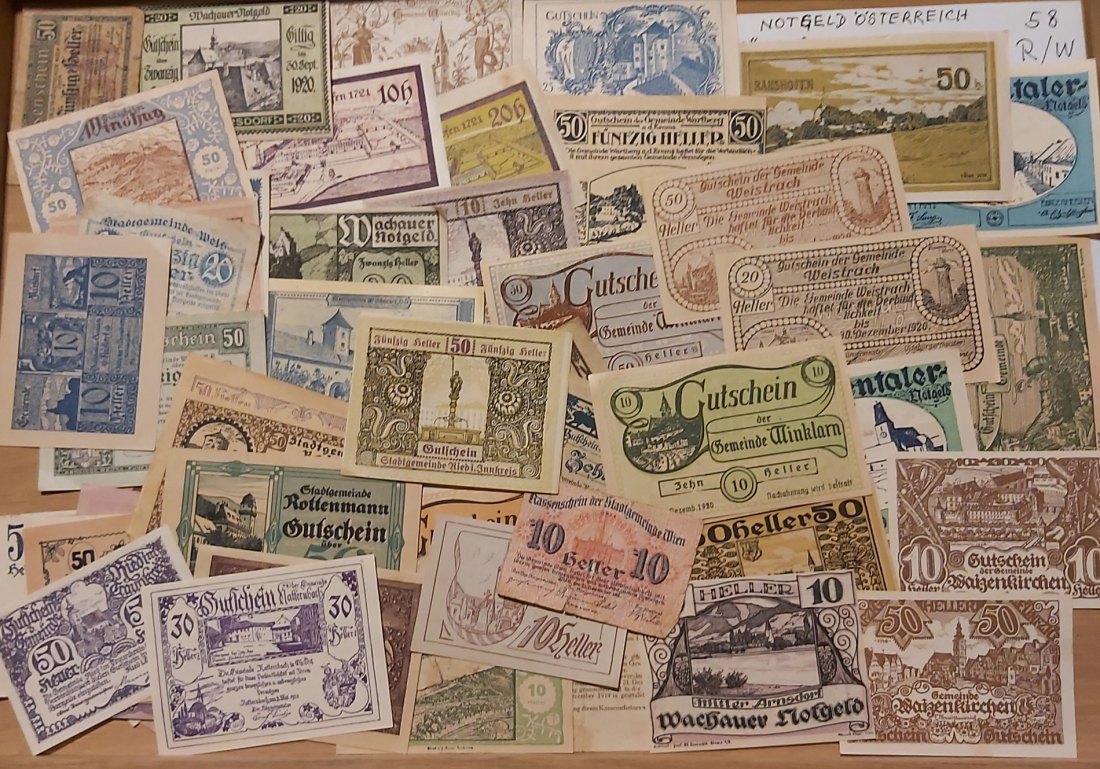 Österreich, Papiernotgeld - Städtenotgeld R, W; 55 Stück   