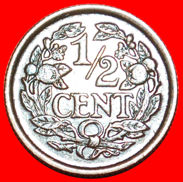  • WUCHERND LÖWE (1909-1940): NIEDERLANDE ★ 1/2 CENT 1934! WILHELMINA (1890-1948)! OHNE VORBEHALT!   