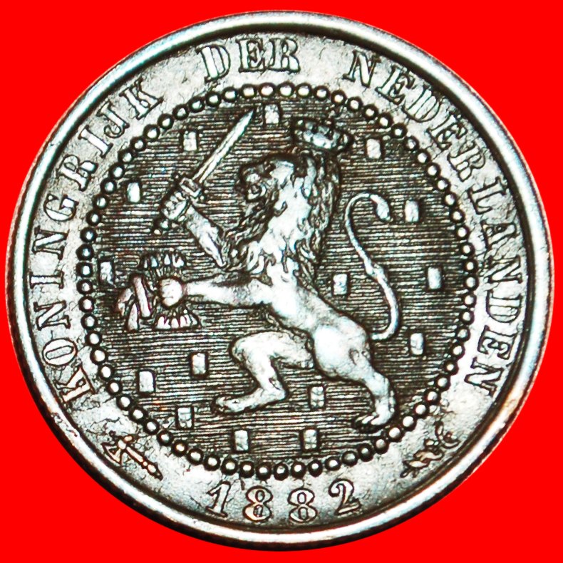  • WUCHERND LÖWE (1877-1900): NIEDERLANDE ★ 1 CENT 1882! WILHELM III. (1849-1890)! OHNE VORBEHALT!   