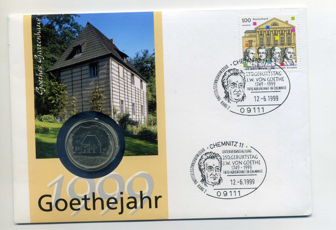  Numisbrief Goethejahr mit 5 Mark DDR 1982 Goethes Gartenhaus RAR   