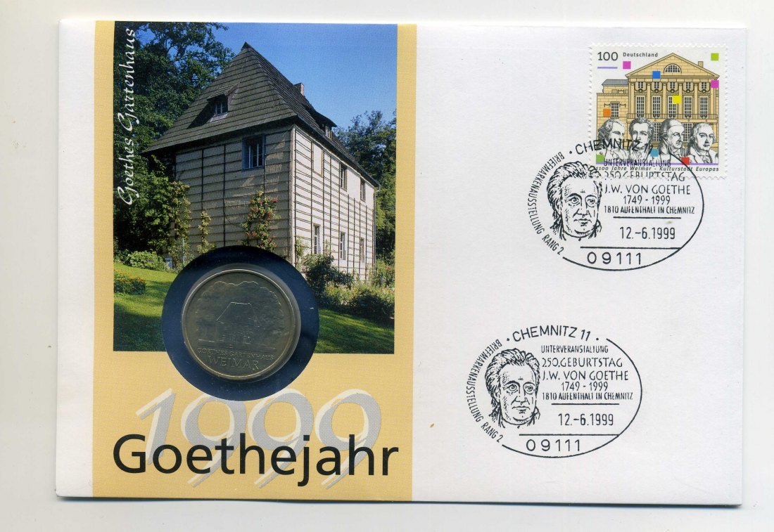  Numisbrief Goethejahr mit 5 Mark DDR 1982 Goethes Gartenhaus RAR   
