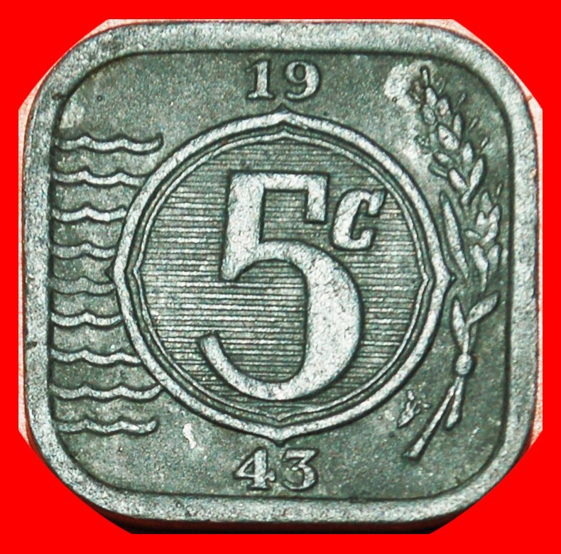  • OCCUPATION BY GERMANY (1941-1943): NETHERLANDS ★ 5 CENTS 1943★WILHELMINA (1890-1948)★NO RESERVE!   