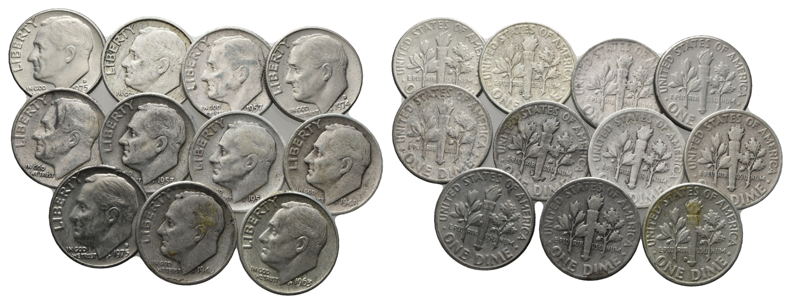  Amerika; 11 Kleinmünzen, one Dime 1946-1975   