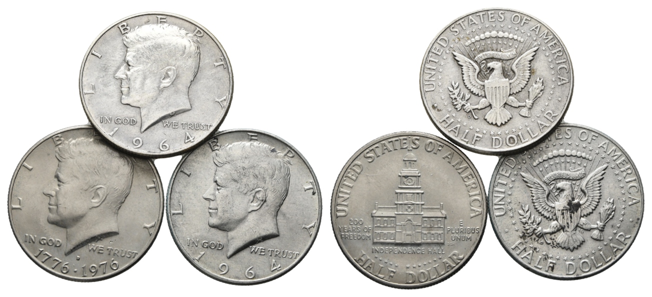  Amerika; 3 x Half Dollar, 1964/67/64   