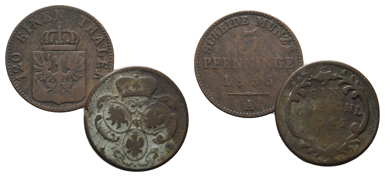  Altdeutschland, 2 Kleinmünzen 1855/1765   