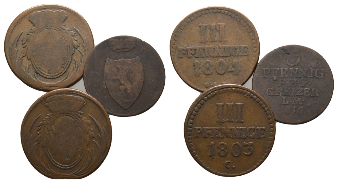  Altdeutschland, 3 Kleinmünzen 1803/1804/1815   