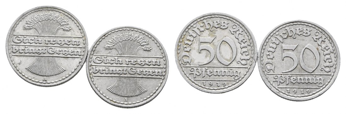  Weimarer Republik; 2 Stück 50 Pfennig 1919, Aluminium   