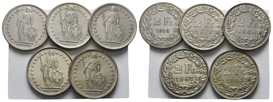  Schweiz, 5 Münzen, 2 Franken   