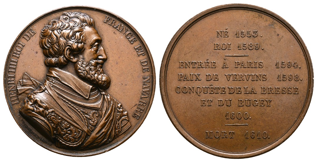  Linnartz Frankreich Bronzemedaille (1610)(Caque) a. Henri IV. vz Gewicht: 68,1g   