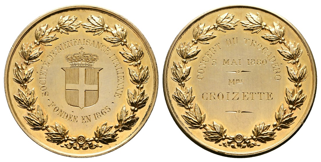  Linnartz Italien vergoldete Silbermedaille 1880 (graviert) Prämie fstgl Gewicht: 37,7g   