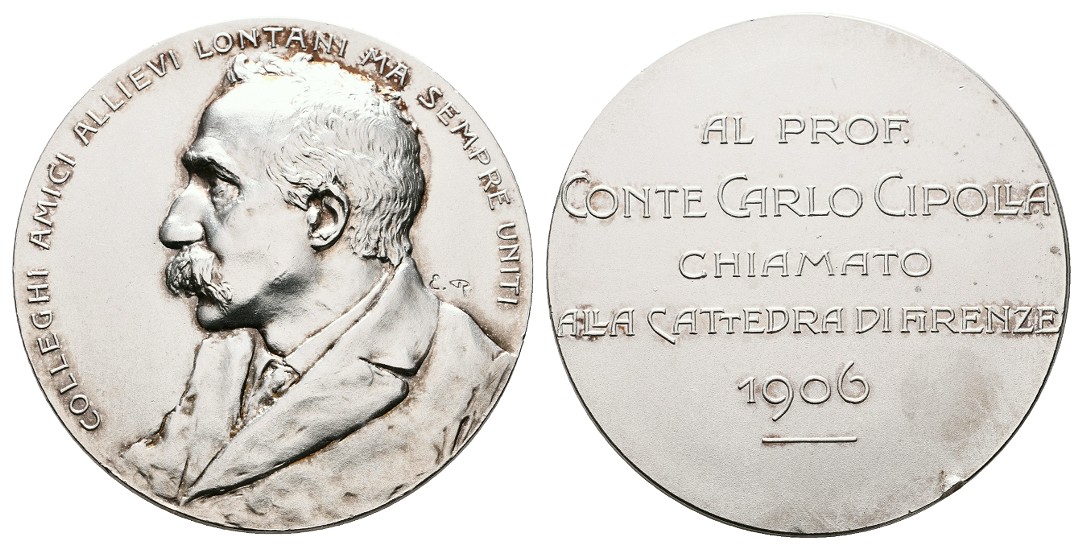  Linnartz Italien Florenz Silbermedaille 1906 (E.R.) Carlo Cipolla kl.Rdf vz-stgl Gewicht: 47,9g   