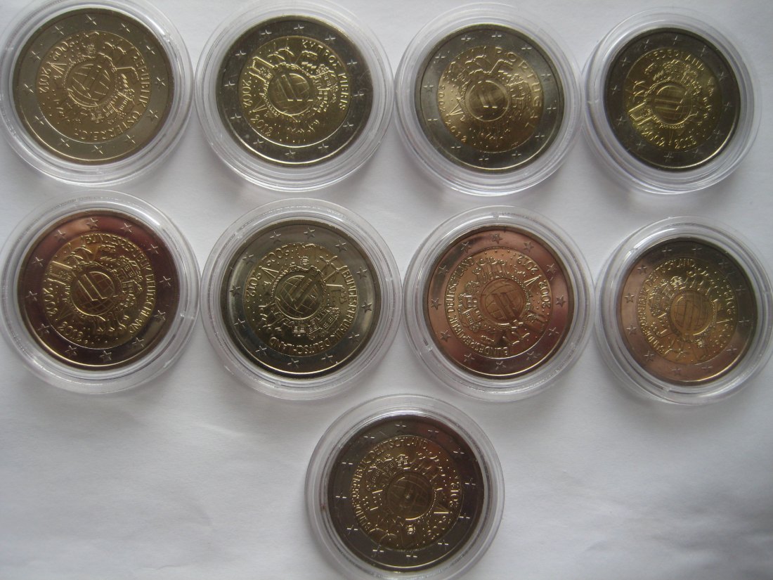  Alle 2€ Münzen der Gemeinschaftsausgabe 10 Jahre Bargeld   