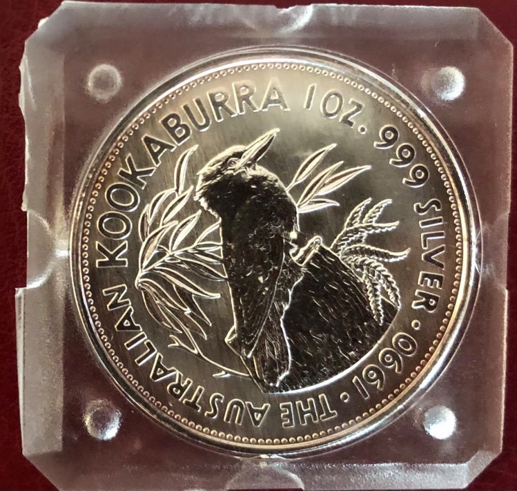 Australia: 5 dollars Kookaburra 1990, 1 Unze Feinsilber
