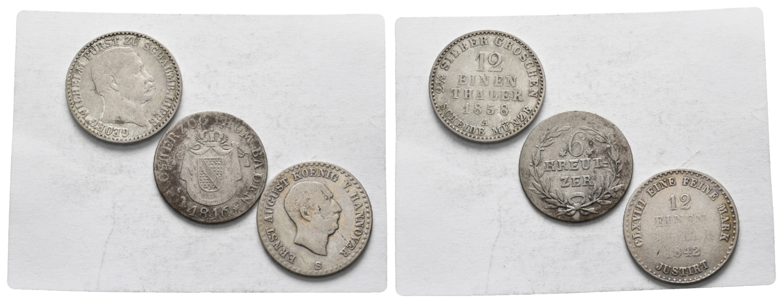  Altdeutschland; 3 Kleinmünzen 1858/16/42   