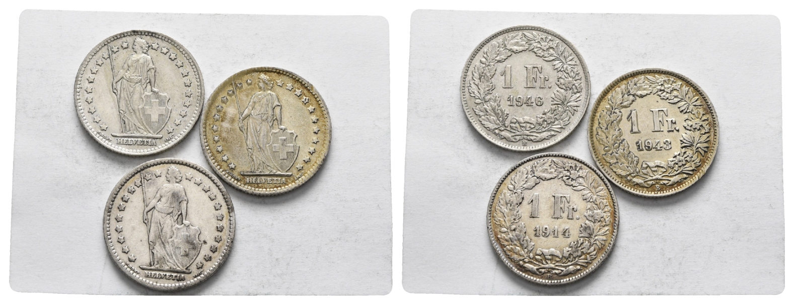  Schweiz; 3 Kleinmmünzen (1 Franken 1946/1943/1914)   