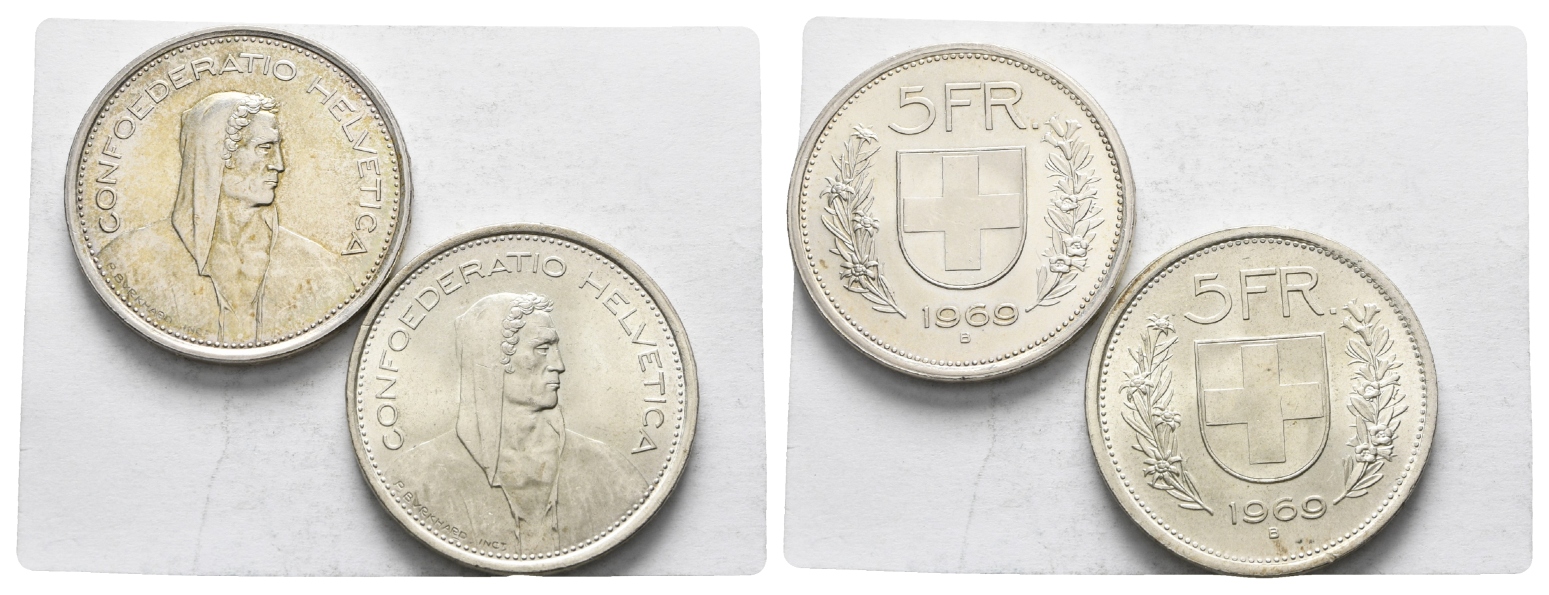  Schweiz; 2 Kleinmünzen (5 Franken 1969)   