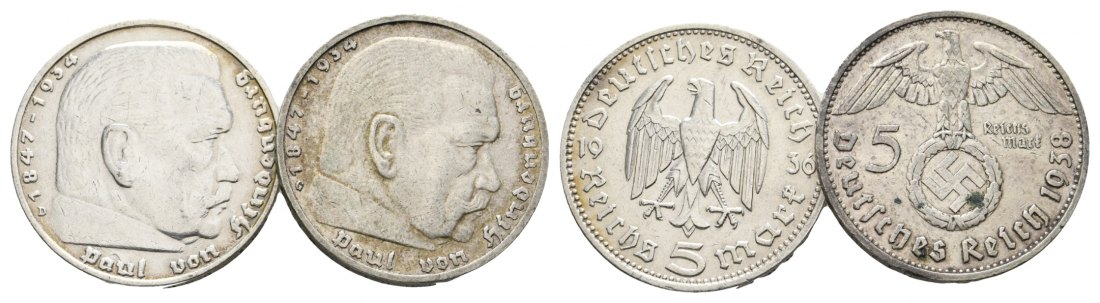  Deutsches Reich; 2 x 5 Mark 1934/38   