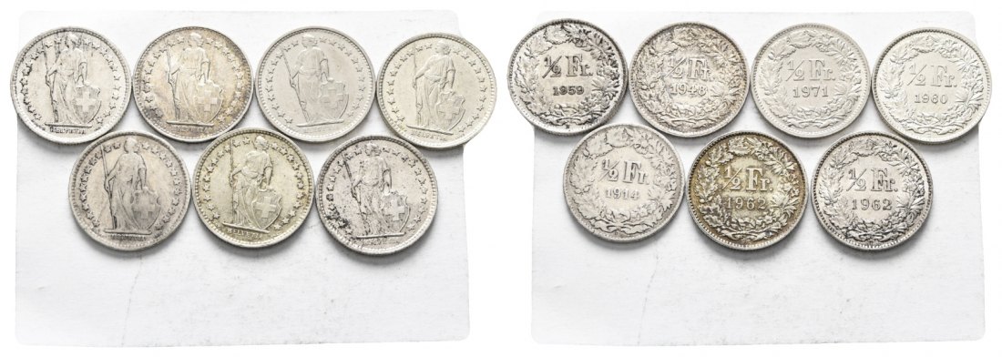  Schweiz; 7 Stück  Kleinmünzen 1914-71   