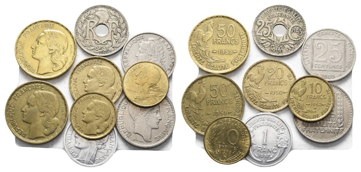  Frankreich; 9 Stück Kleinmünzen   