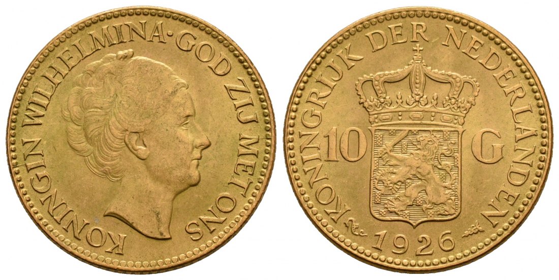 PEUS 5054 Niederlande 6,06 g Feingold 10 Gulden GOLD 1926 Kl. Kratzer, Vorzüglich