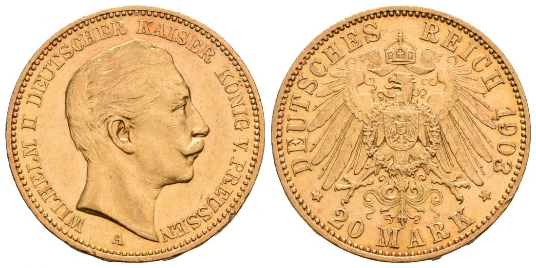 PEUS 5154 Kaiserreich - Preußen 7,17 g Feingold. Wilhelm II. (1888 - 1918) 20 Mark Gold 1903 A Sehr schön / Vorzüglich