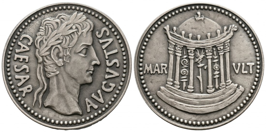 PEUS 5202 BRD 38 mm / 20,8 g Feinsilber. Kopf des Augustus / Mars-Ultor-Tempel Silbermedaille o.J. Stempelglanz