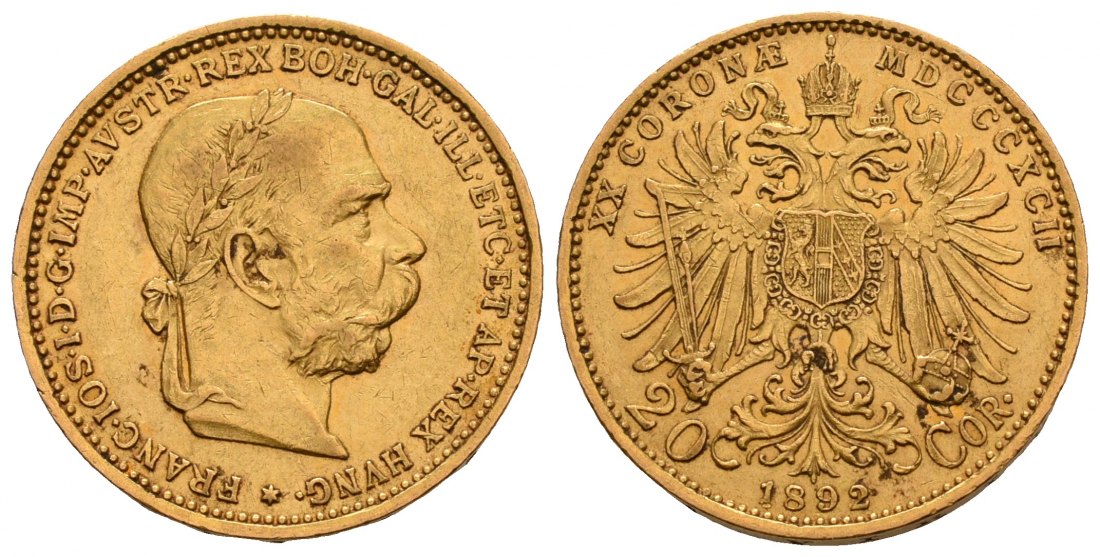 PEUS 5208 Österreich 6,10 g Feingold. Franz Joseph I. (1848 - 1916) 20 Kronen GOLD 1892 Sehr schön