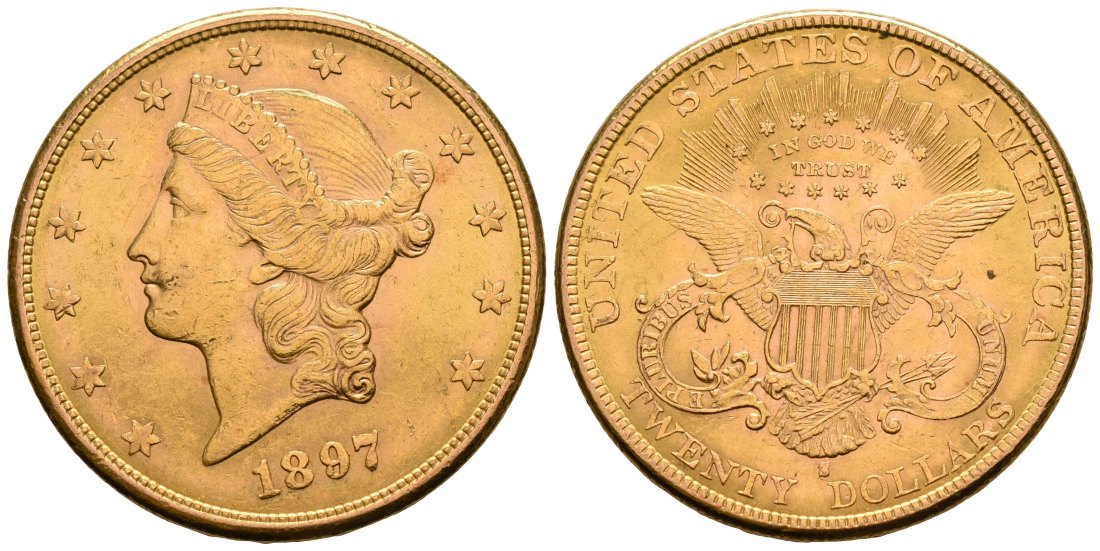 PEUS 5223 USA 30,1 g Feingold. Coronet Head 20 Dollars GOLD 1897 S Sehr schön