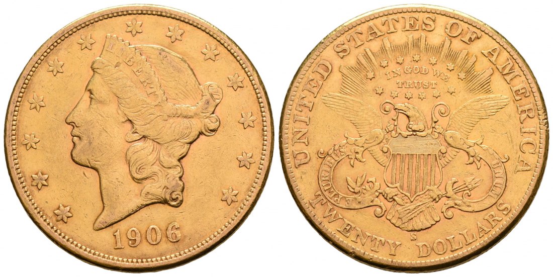 PEUS 5226 USA 30,1 g Feingold. Coronet Head 20 Dollars GOLD 1906 S Sehr schön