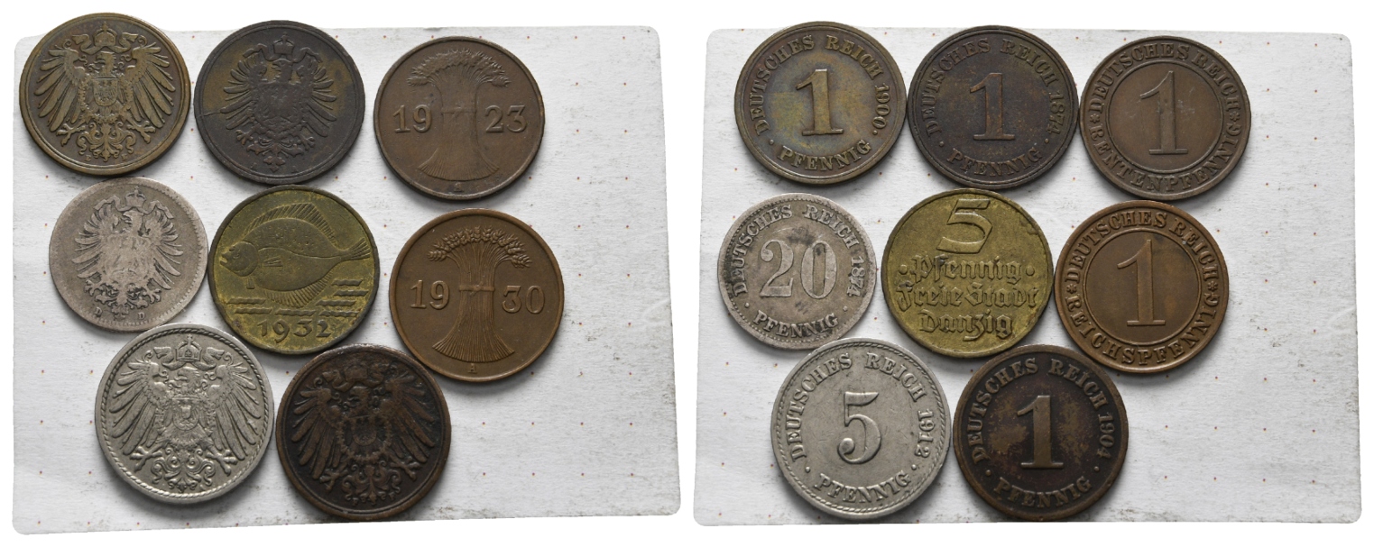  Deutsches Reich; Kaiserreich/Weimarer Republik/Danzig; 8 Kleinmünzen   