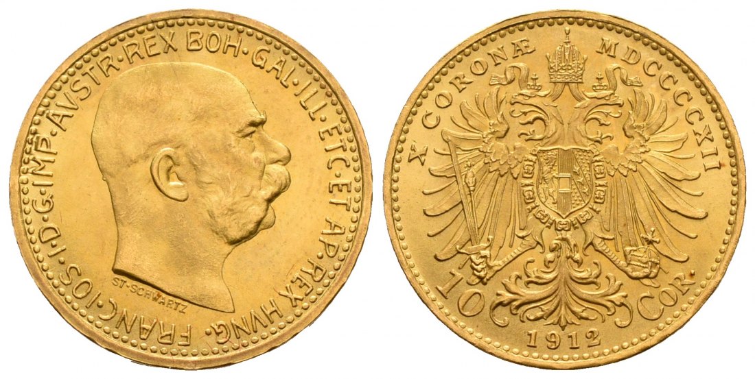 PEUS 5235 Österreich 3,05 g Feingold. Franz Joseph I. (1848 - 1916) 10 Kronen GOLD 1912 (off. NP) Stempelglanz
