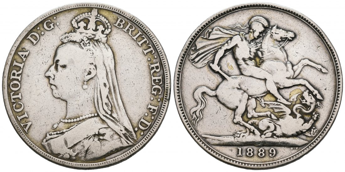 PEUS 5251 Großbritannien 26,16 g Feinsilber. Victoria (1837 - 1901) Crown SILBER 1889 Sehr schön