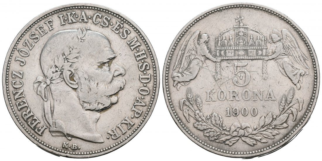 PEUS 5255 Österreich 21,6 g Feinsilber. Franz Joseph I. (1848 - 1916) 5 Kronen SILBER 1900 Sehr schön