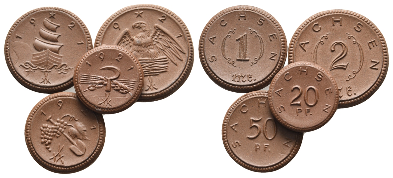  Sachsen, 4 Porzellanmünzen 1921   