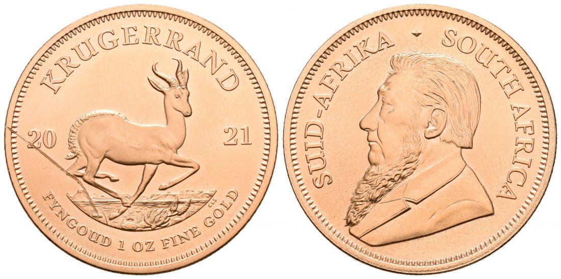 PEUS 5267 Süd-Afrika 31,1 g Feingold Krügerrand GOLD Unze 2021 Kratzer, fast Stempelglanz