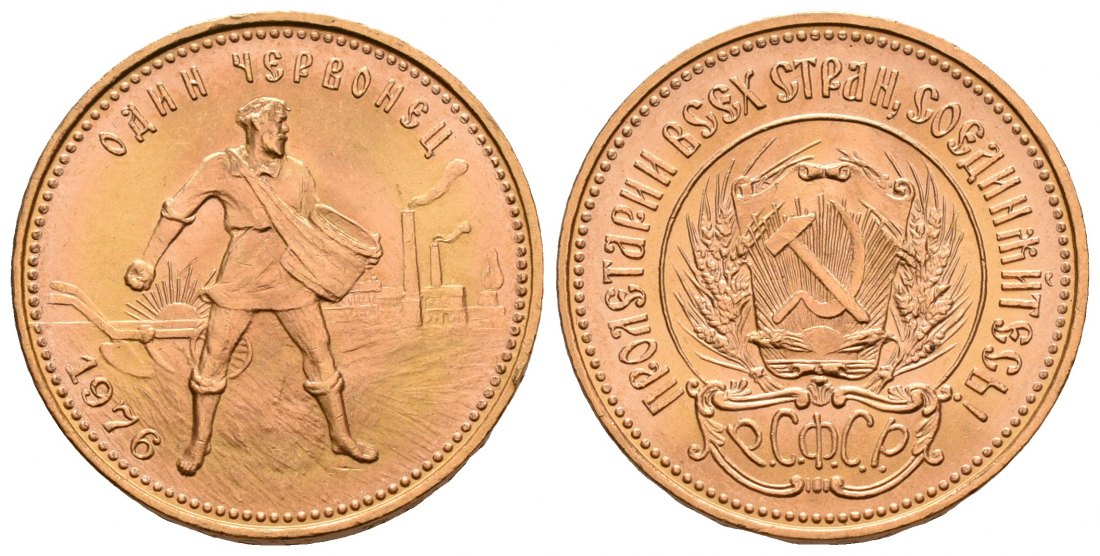 PEUS 5215 Russland 7,74 g Feingold. Tscherwonez 10 Rubel GOLD 1976 Kl. Kratzer, fast Stempelglanz