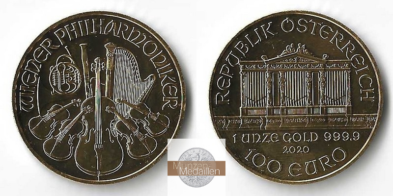Österreich 100 Euro MM-Frankfurt Feingold: 31,1g Wiener Philharmoniker 2020 