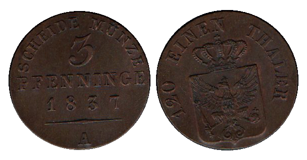  Preußen 3 Pfennig 1837 A aUNC   