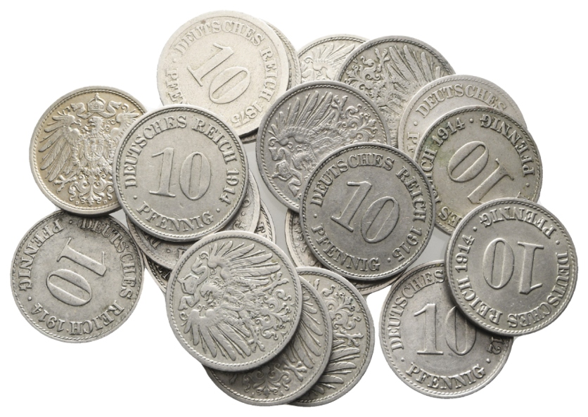  Deutsches Kaiserreich, 10 Pfennig 1875-1914, 19 Kleinmünzen   