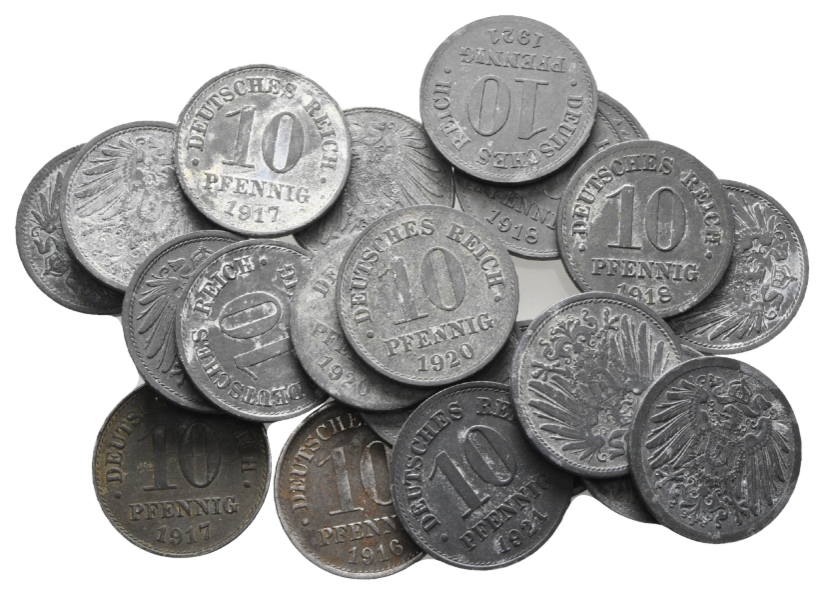  Deutsches Reich, 10 Pfennig, 22 Kleinmünzen   