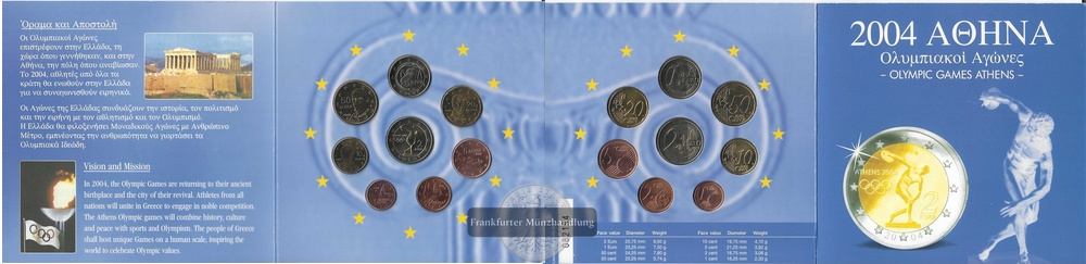  Griechenland  Euro-Kursmünzensatz   2004  FM-Frankfurt   